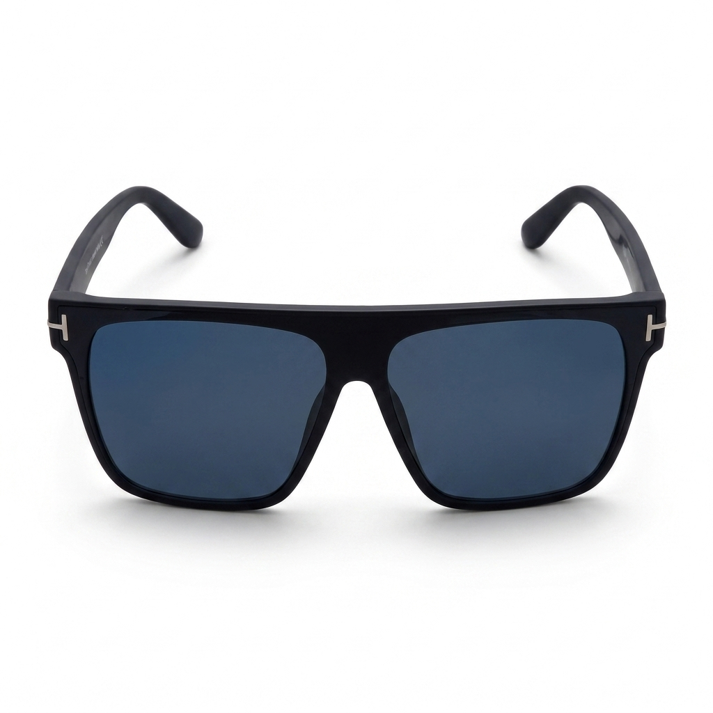 22014 Premium Flat Top Oversized Square Sunglasses for Men and Women | UV400 Protection Matte Black Frame with Deep Blue Tinted Lenses