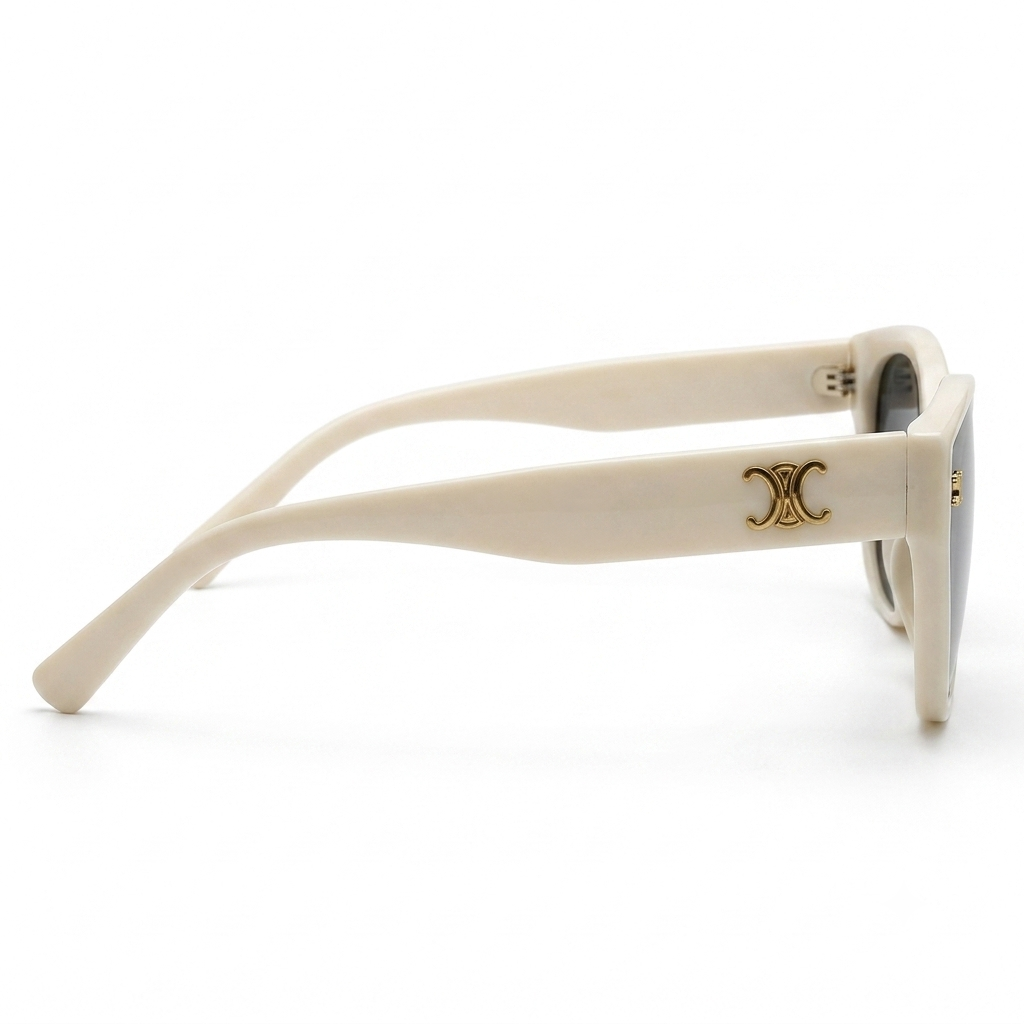 55303 Cat-Eye Sunglasses – Ivory White & Onyx Black Dual-Tone Premium Eyewear for Women