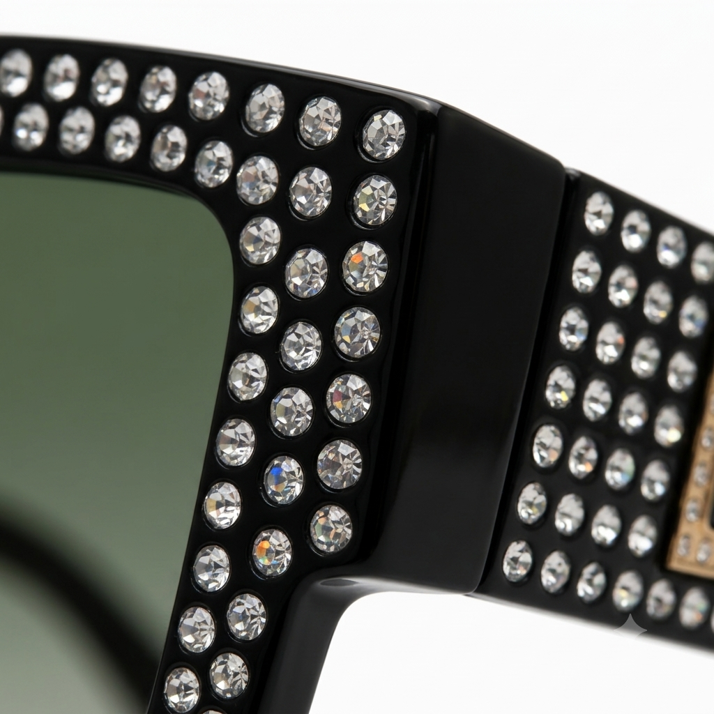 98014 Midnight Glamour Square Sunglasses – Oversized Crystal-Embellished Sparkle Eyewear for Women