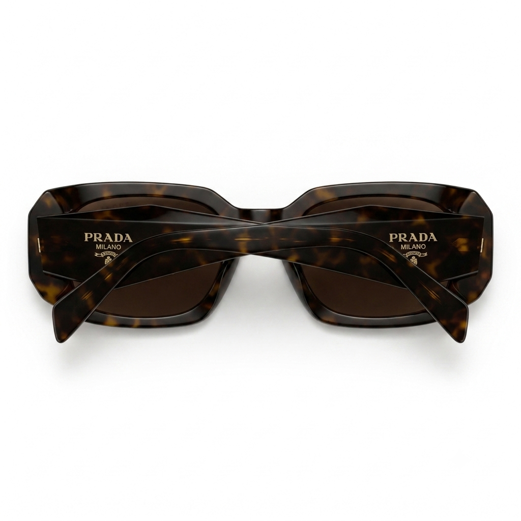 Geometric Tortoiseshell Sunglasses with Wide Temples - Brown Lens