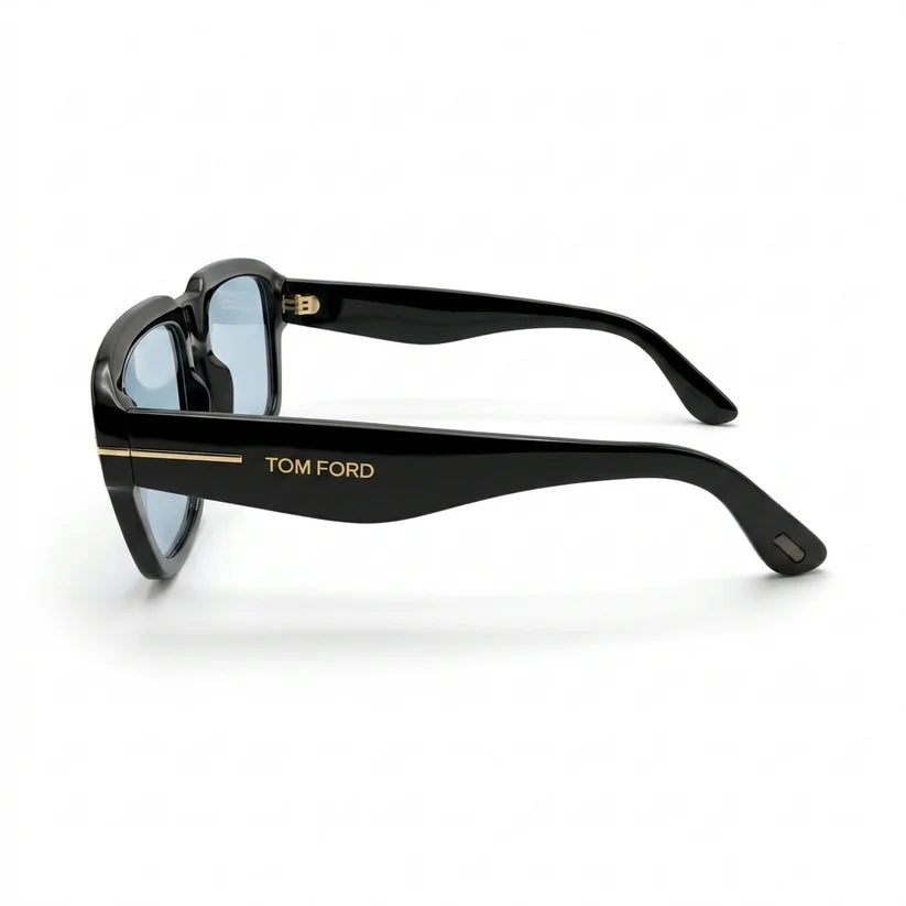 Luxury Oversized Square Sunglasses Glossy Black Acetate With Blue Lens