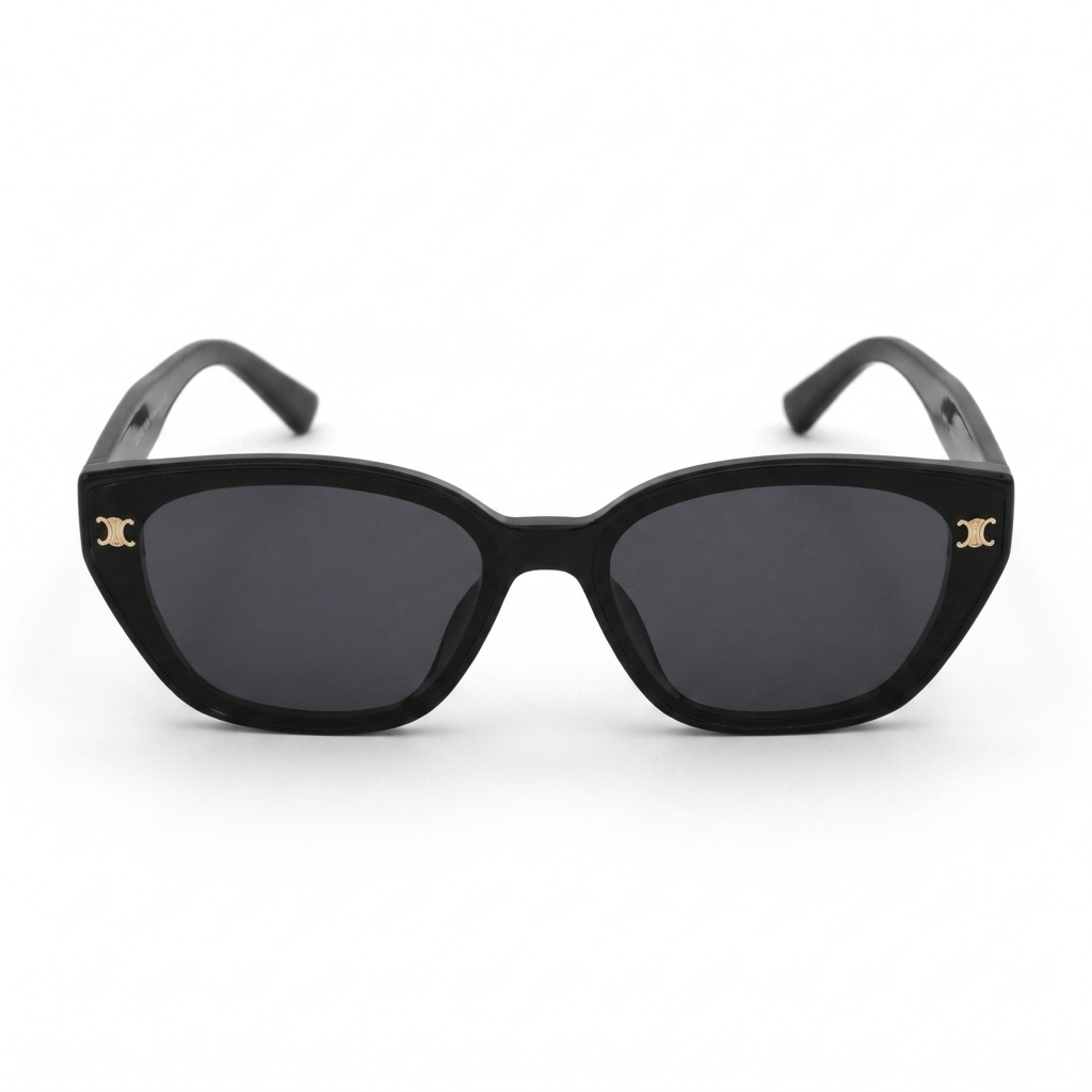 55303 Black Cat-Eye Sunglasses with Gold Accents