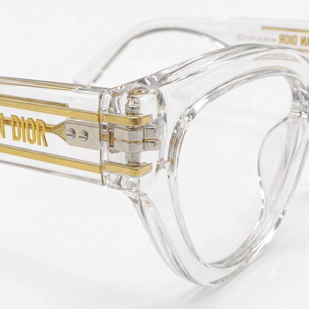 Cat-Eye Transparent Sunglasses with Gold Logo Accent