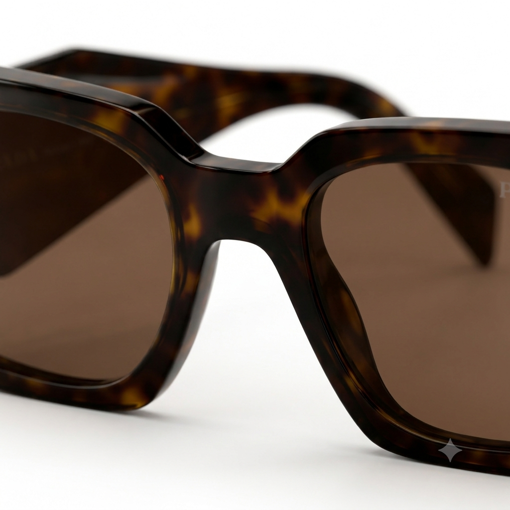 Geometric Tortoiseshell Sunglasses with Wide Temples - Brown Lens