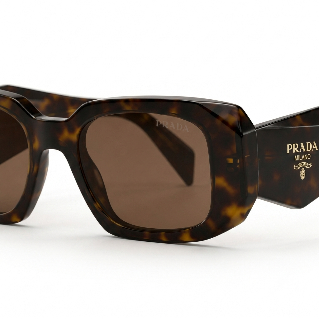 Geometric Tortoiseshell Sunglasses with Wide Temples - Brown Lens