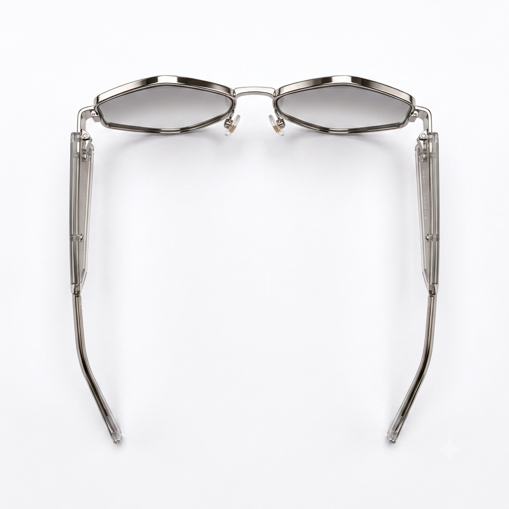 98221 Retro-Futuristic Hexagonal Metal Sunglasses – Geometric Clear Lens Eyewear for Men & Women