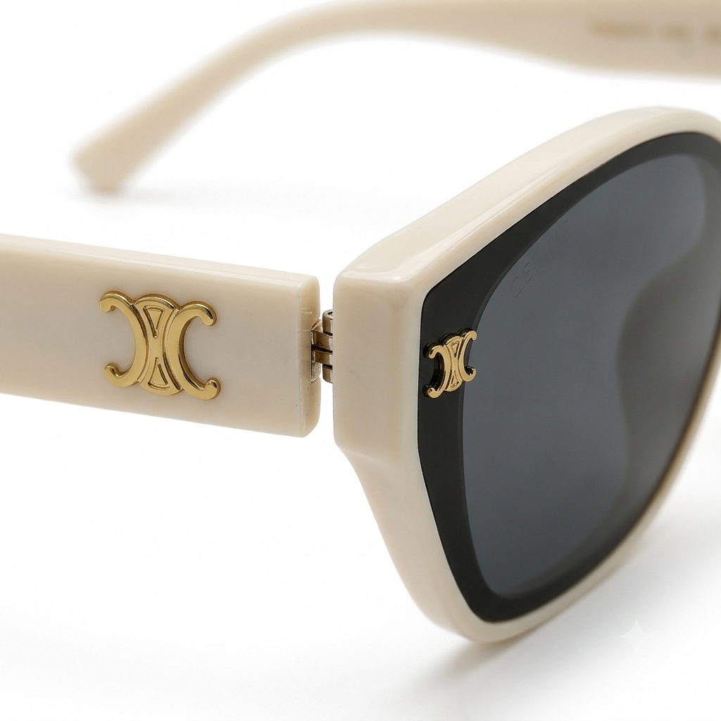 55303 Cat-Eye Sunglasses – Ivory White & Onyx Black Dual-Tone Premium Eyewear for Women