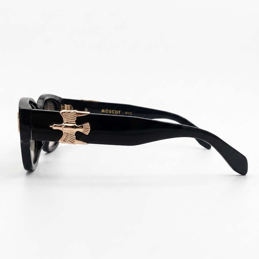 The Sovereign Dagger: Bold Onyx Square Sunglasses with Eagle Embellishments