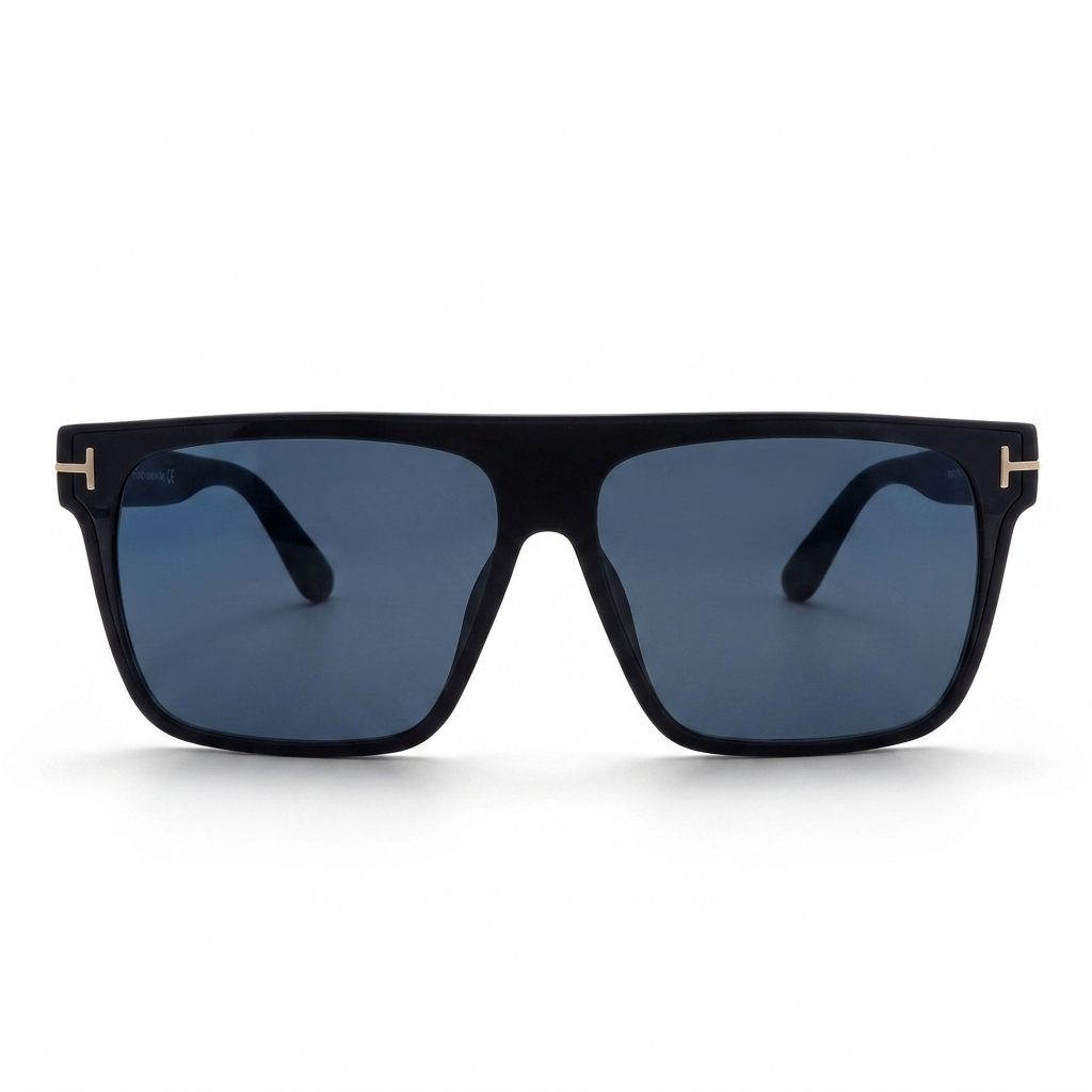 22014 Premium Flat Top Oversized Square Sunglasses for Men and Women | UV400 Protection Matte Black Frame with Deep Blue Tinted Lenses