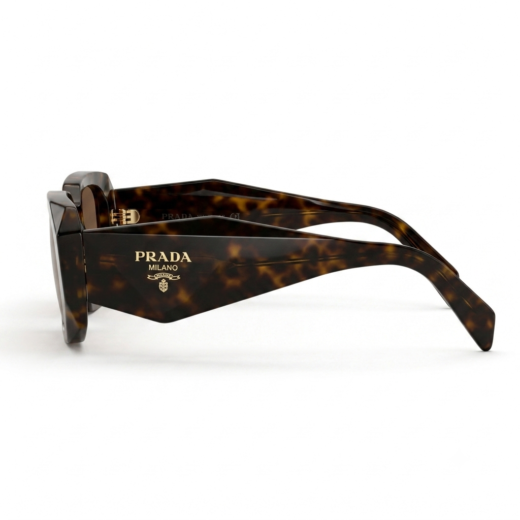 Geometric Tortoiseshell Sunglasses with Wide Temples - Brown Lens