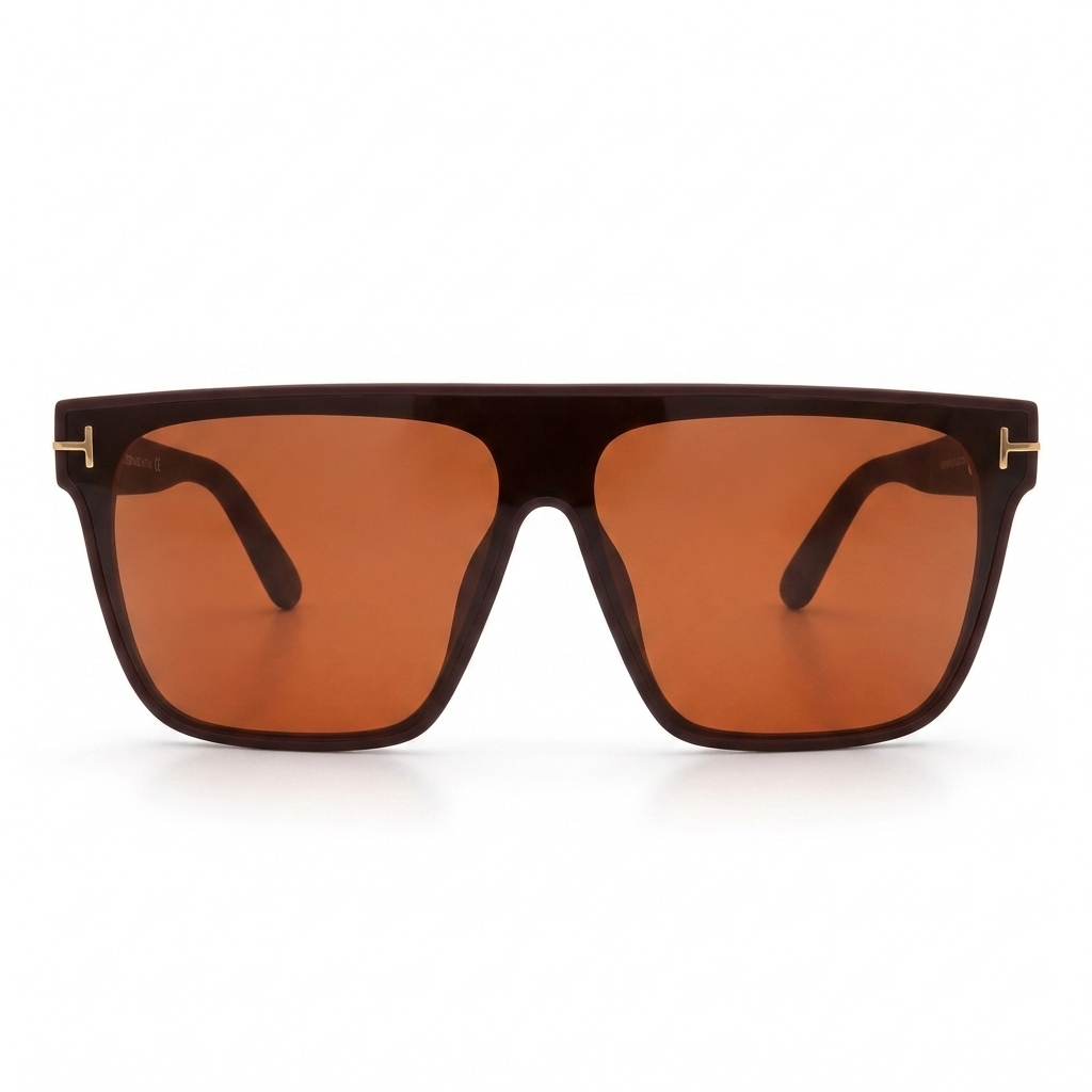 22014 AeroDusk Shield Oversized Flat Top Sunglasses – Matte Burgundy Frame with Retro Amber Lenses and Gold Accents