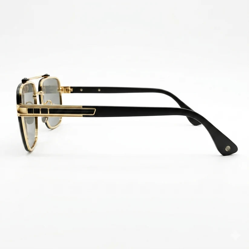 Luxury Square Aviator Sunglasses – Gold & Black Metal Frame with Double Bridge & Gradient Purple Lenses
