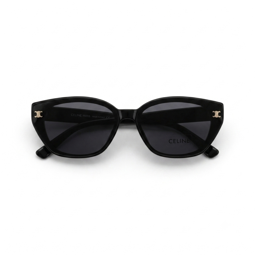 55303 Black Cat-Eye Sunglasses with Gold Accents