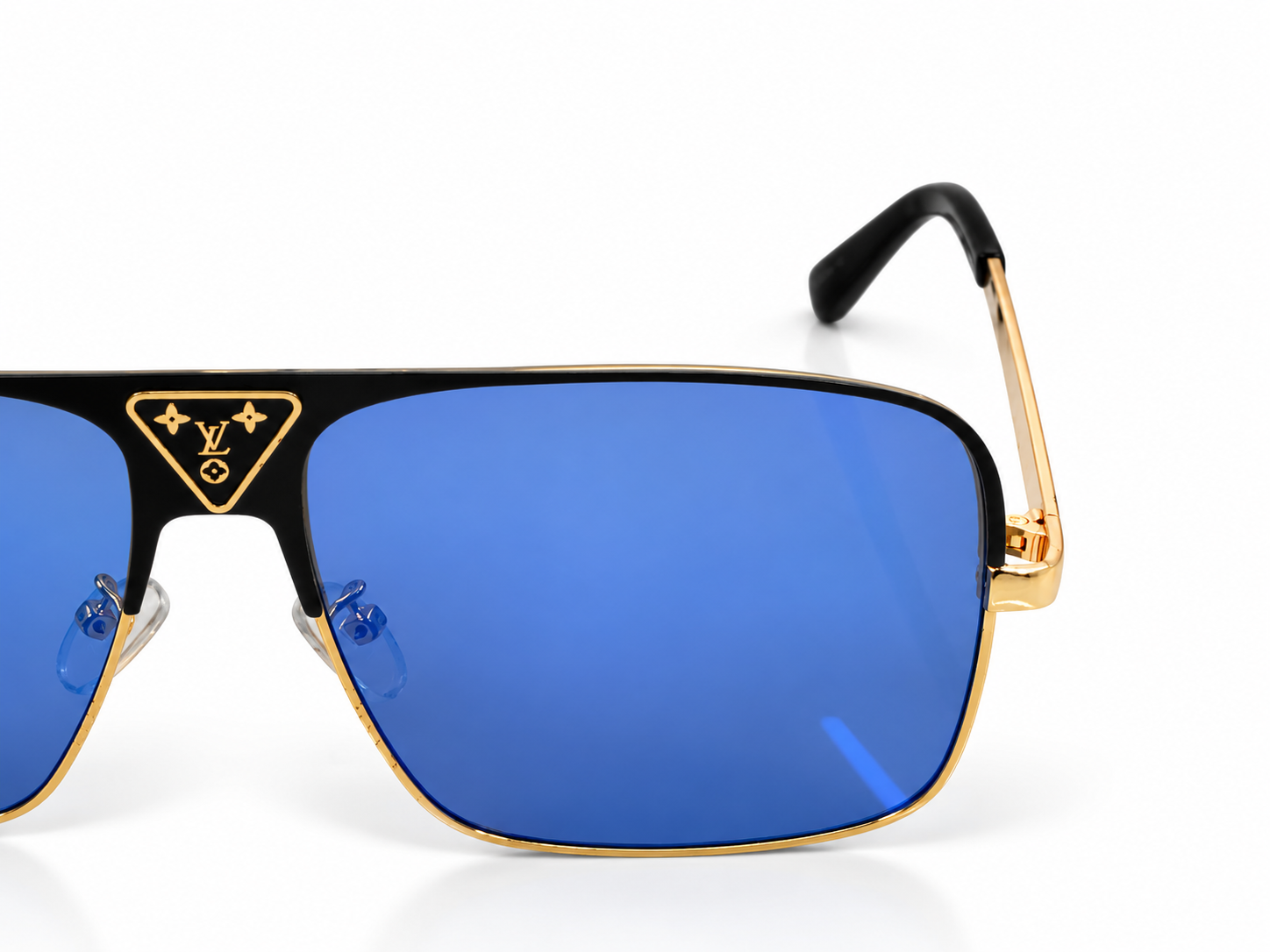 2076 Monogram Blue Lens Gold Aviator Sunglasses