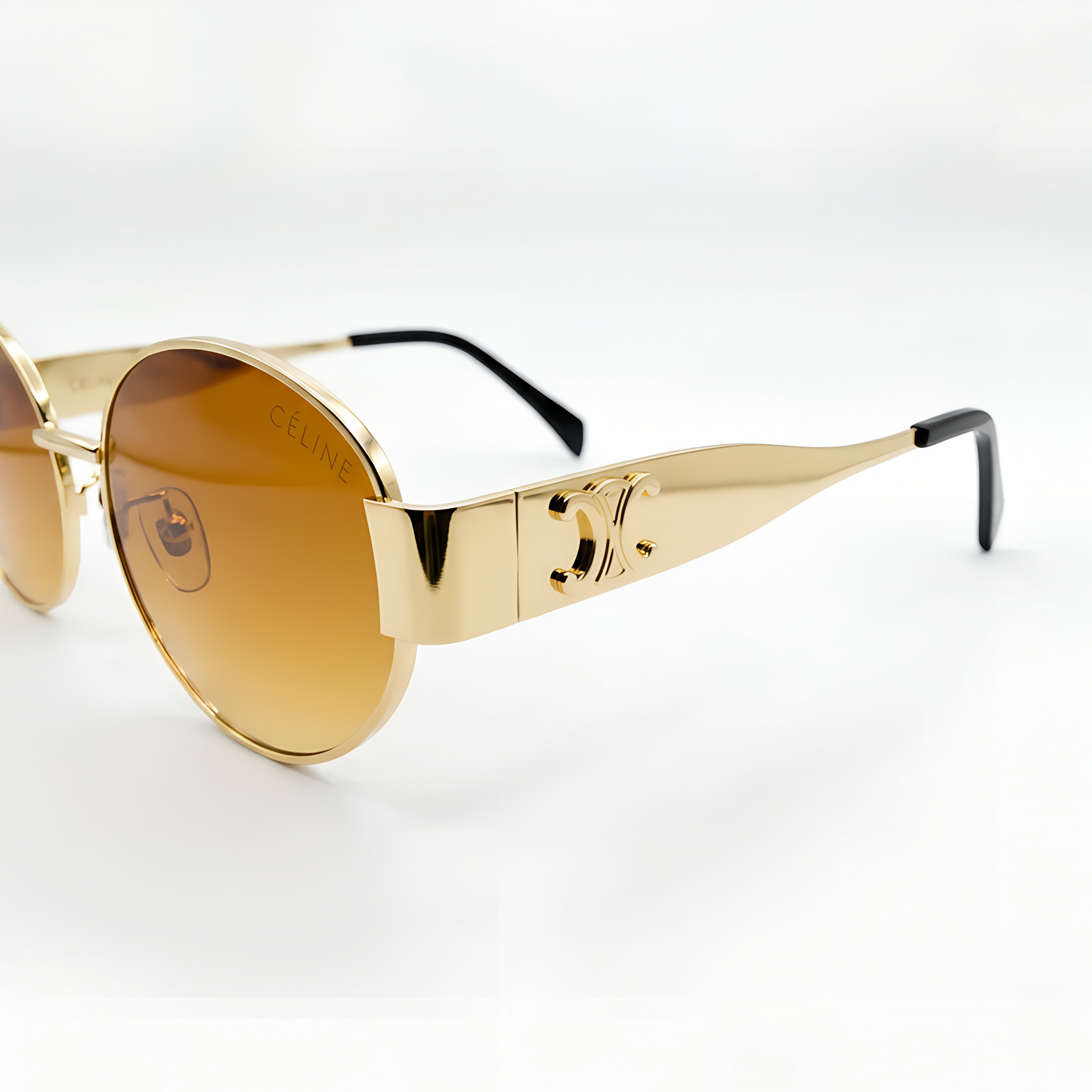 Luxury Oval Sunglass Polished Gold Metal